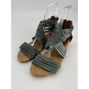 Eric Michael Ankle Strappy Sandals Sz 42 Blue Woven Leather Wedge Espadrille